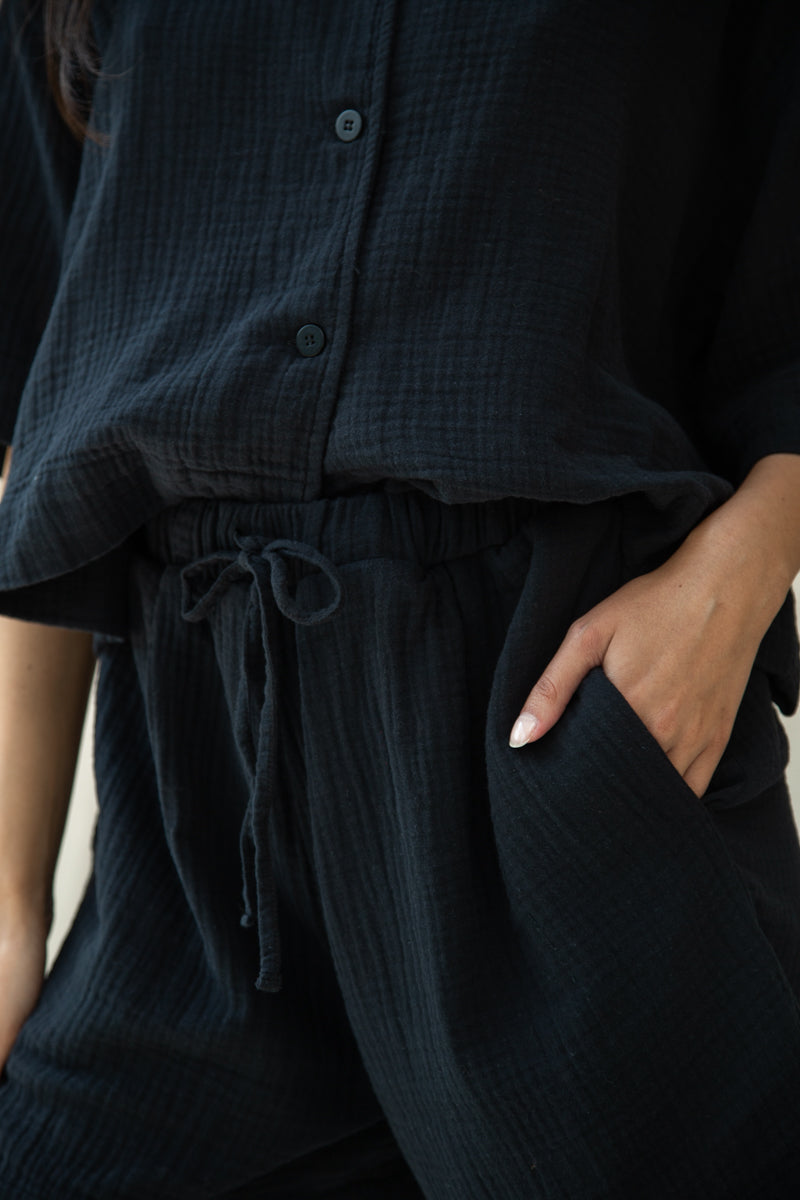 Paola Organic Cotton Cheesecloth Shorts - Black