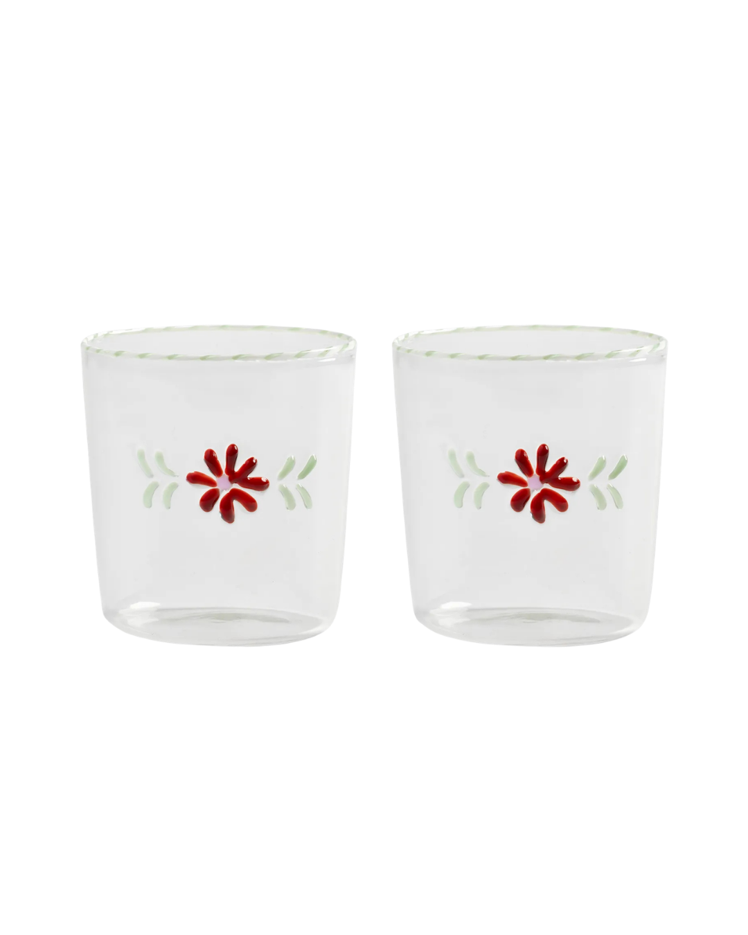 Glass flora red set of 2