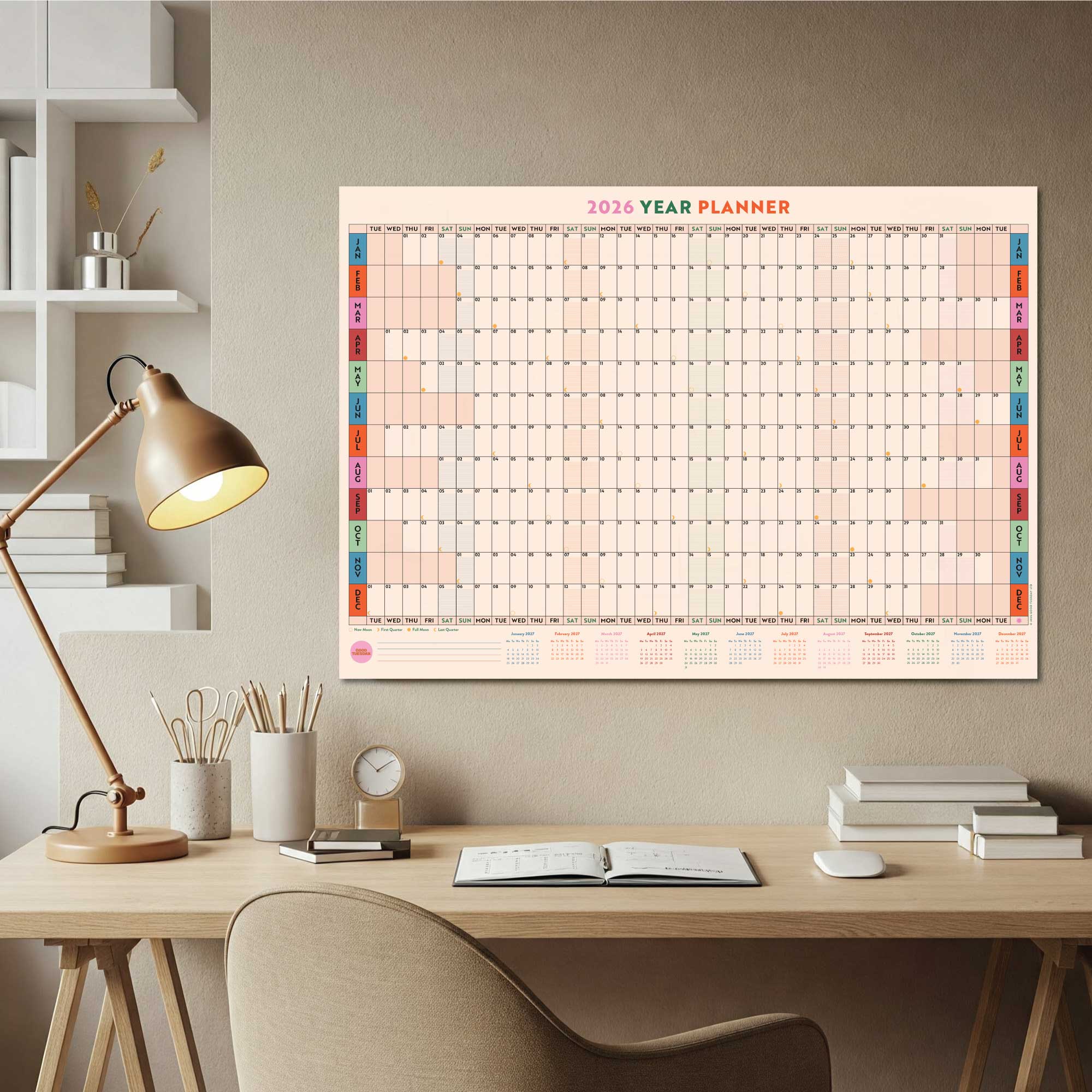 2026 A1 Year Wall Planner | Landscape | Work Hard, Play Nice