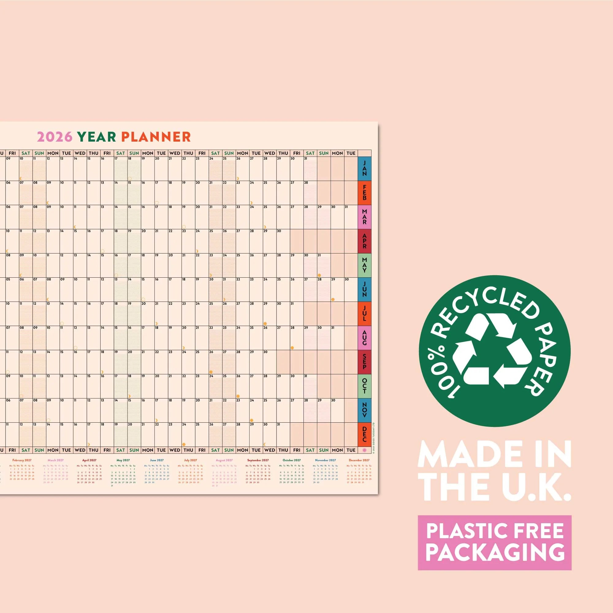 2026 A1 Year Wall Planner | Landscape | Work Hard, Play Nice