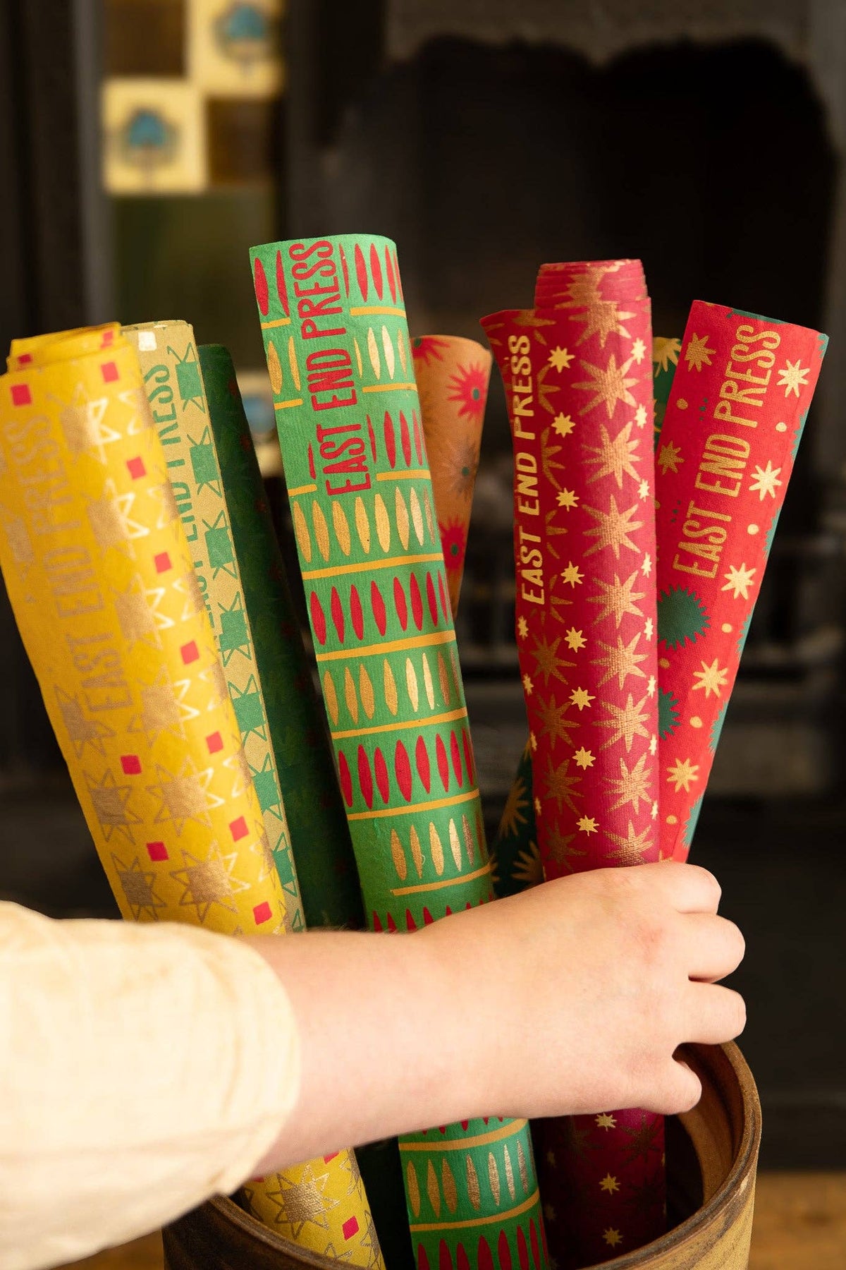 Festive Gift Wrap in Copper Sky