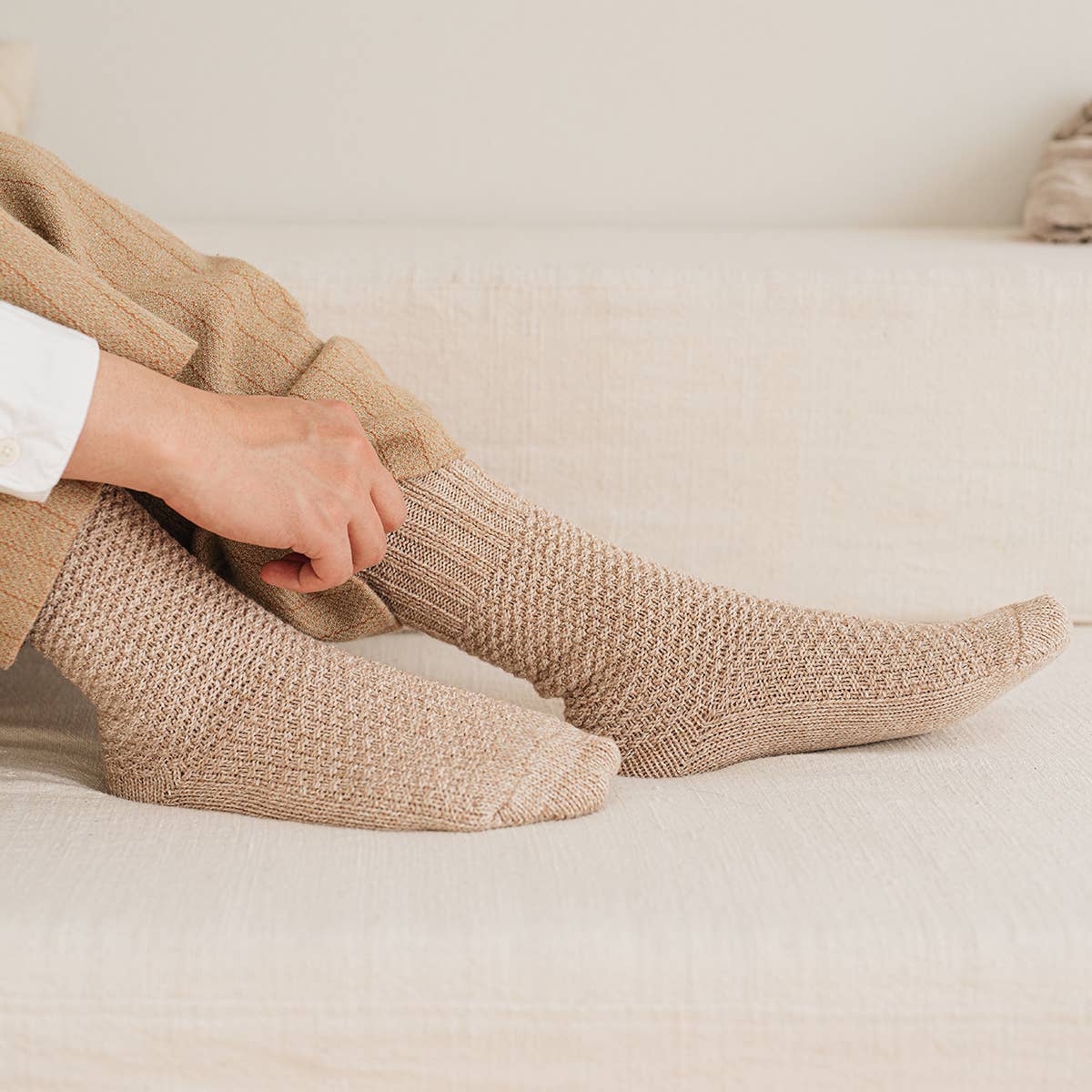 Wool Cotton Boots Socks - Ivory