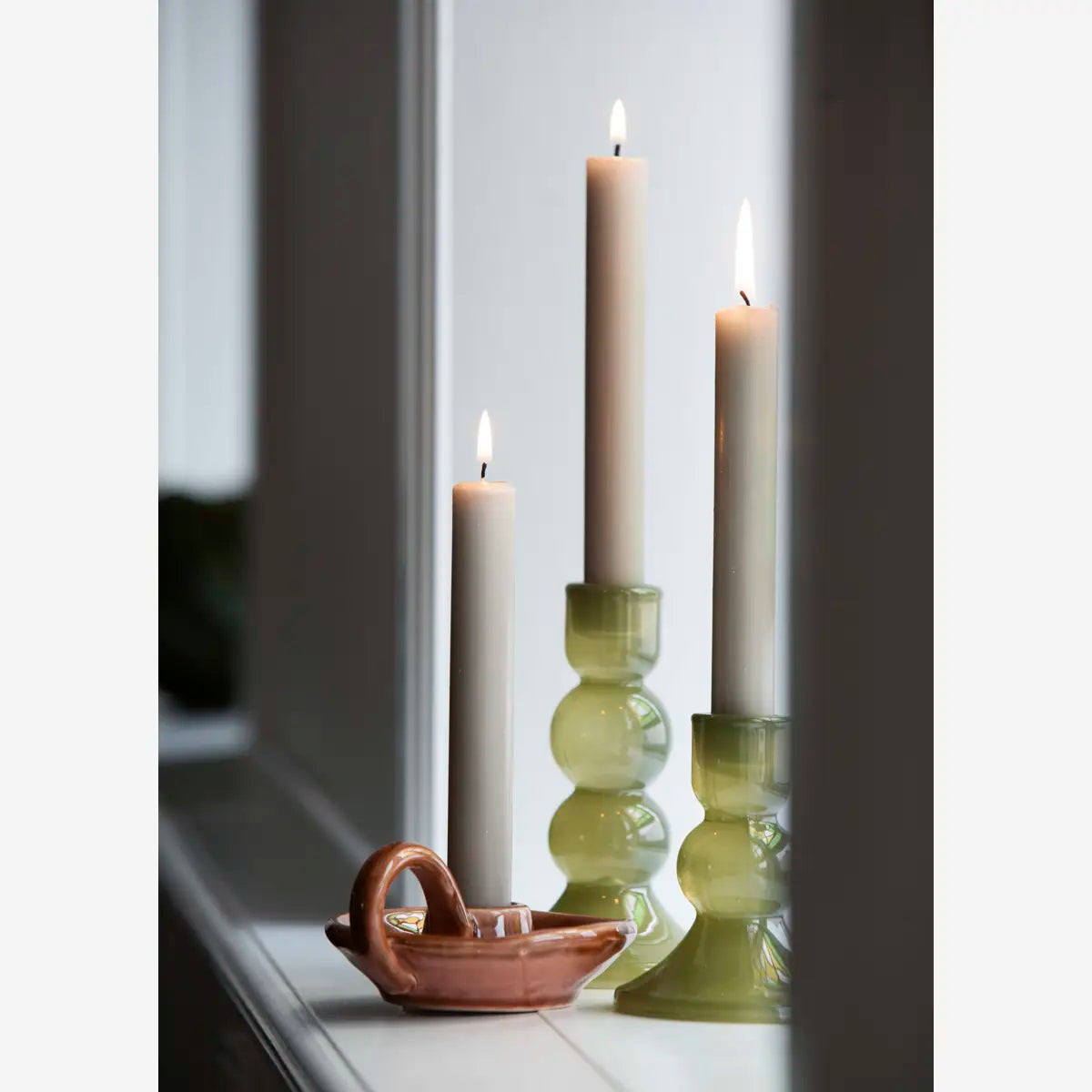 Glass Candle Holder - Olive