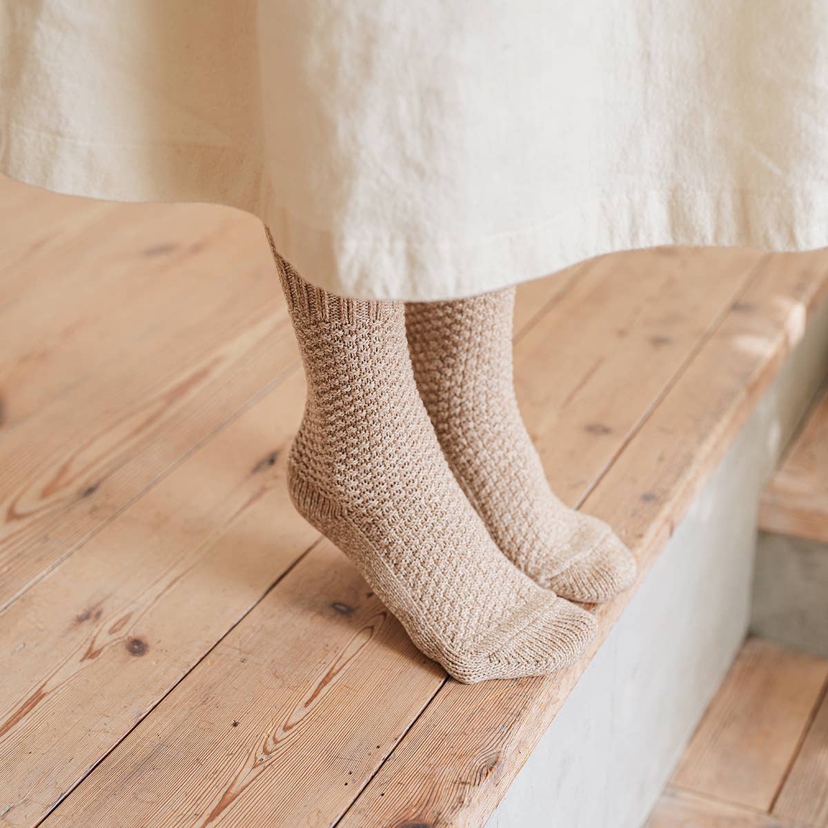 Wool Cotton Boots Socks - Ivory
