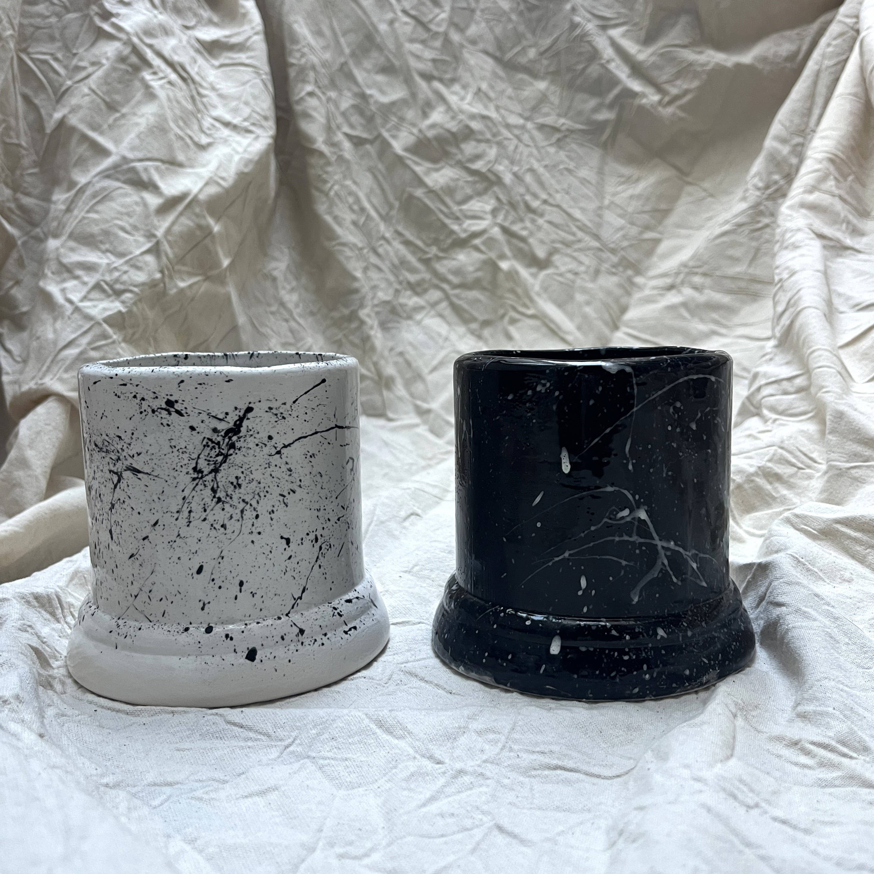 Handle-less Ceramic Mug | Black | White | Pine Green