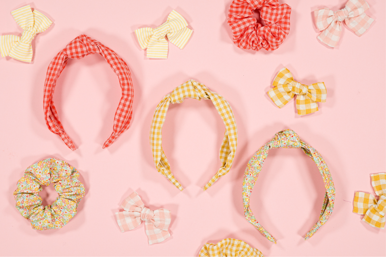 Wide headband - Mustard gingham