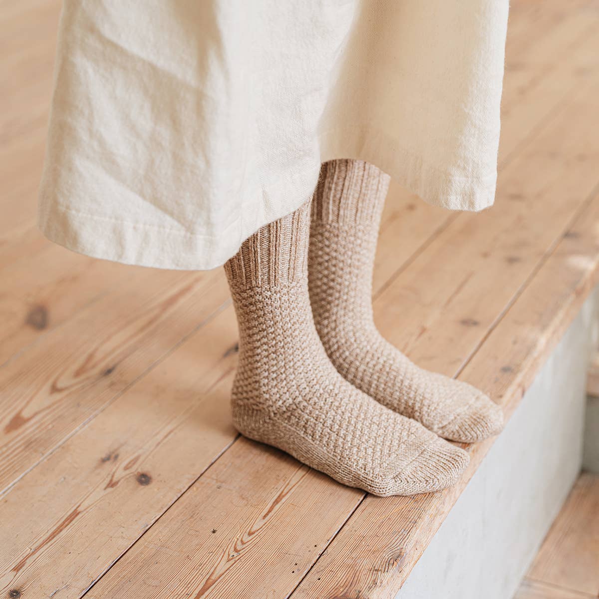 Wool Cotton Boots Socks - Ivory