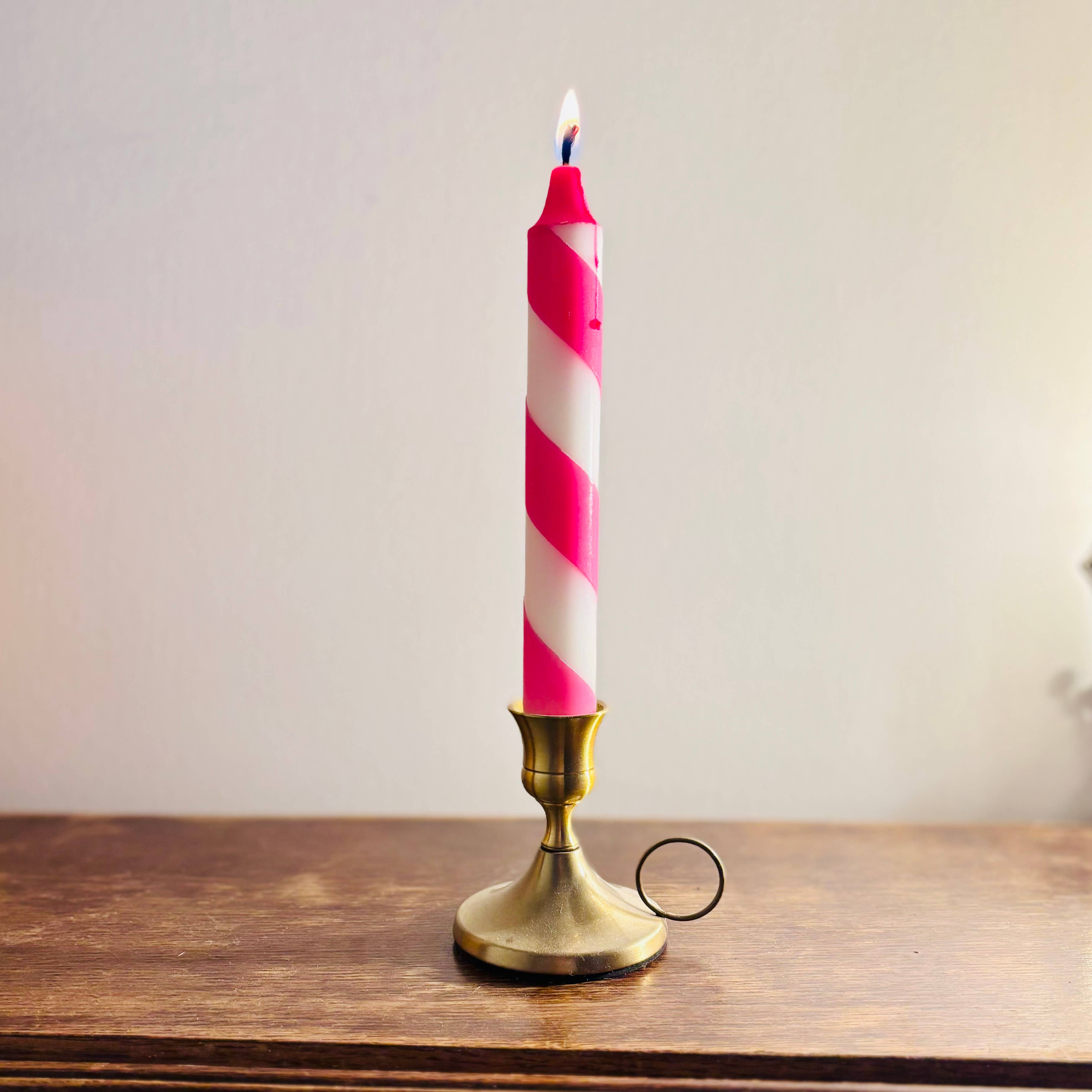 Pink & White Candy Cane Stripe Hand Dipped Candle