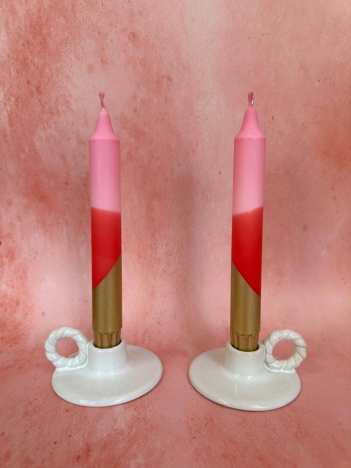 Hand Dipped Colourful Pink, Red & Gold Christmas Candles 