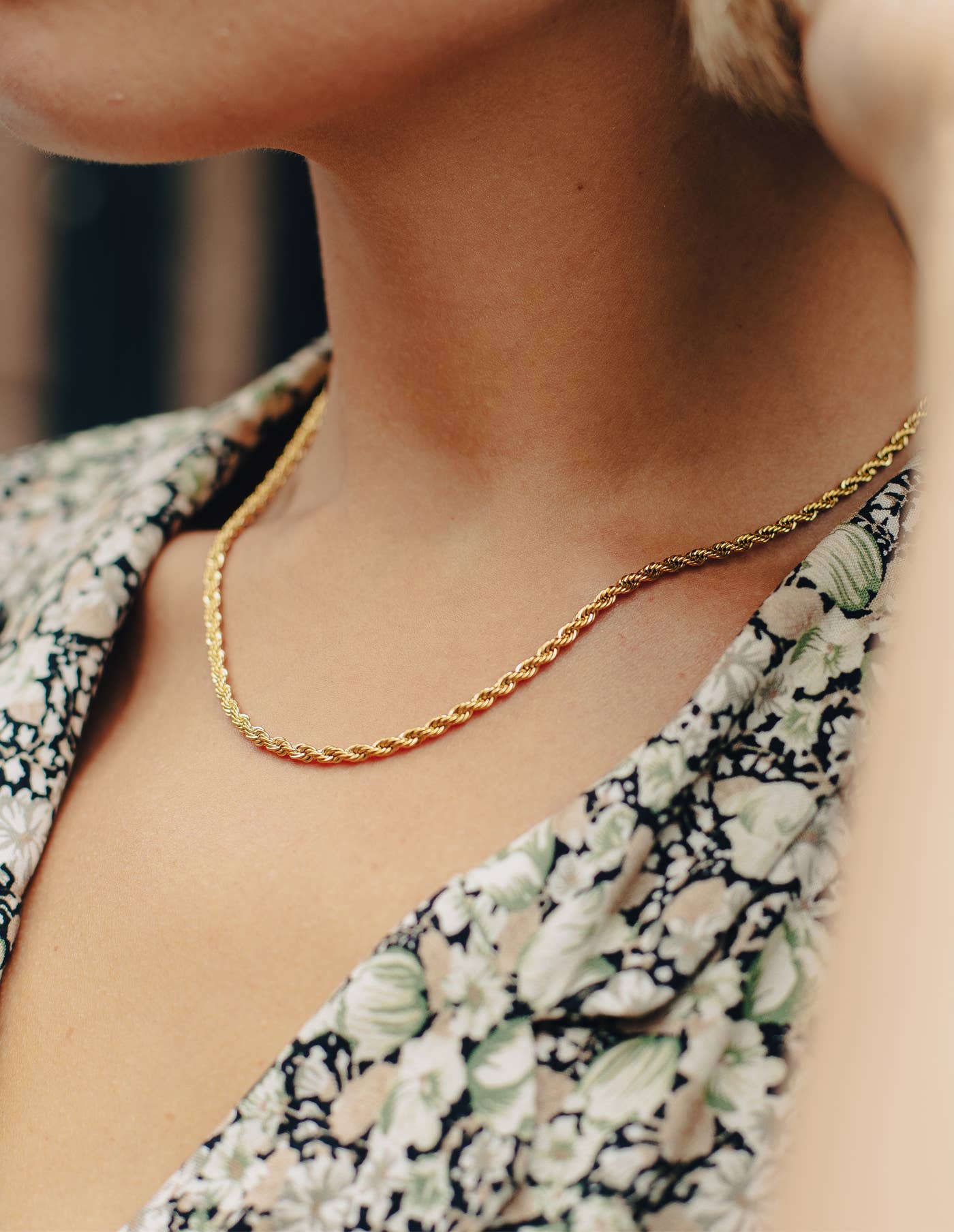 Gold Rope Twist Chain Necklace, Waterproof