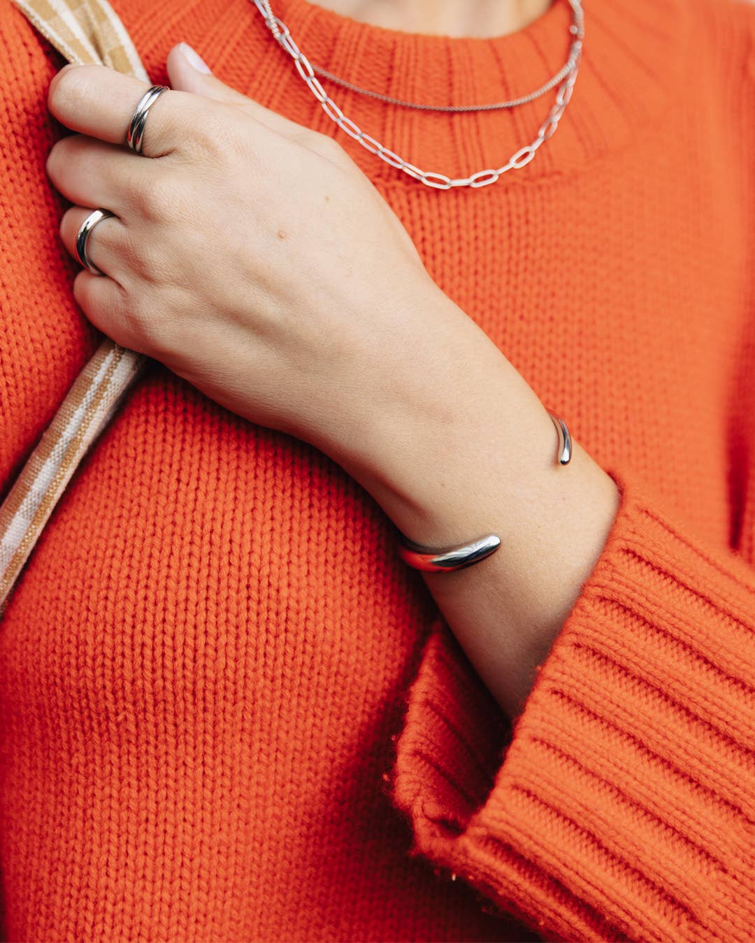 Silver Bold Fluid Bangle, Waterproof