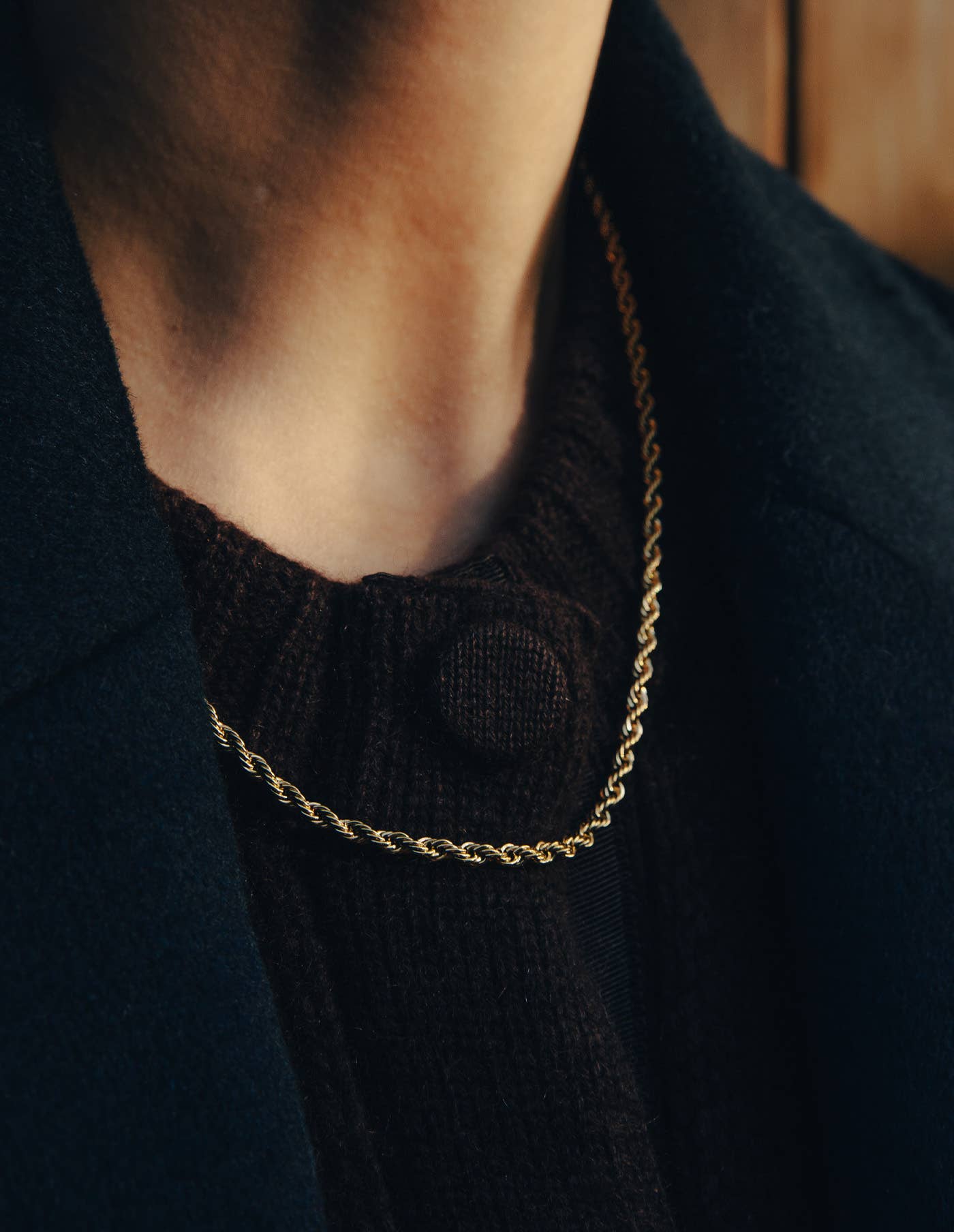 Gold Rope Twist Chain Necklace, Waterproof