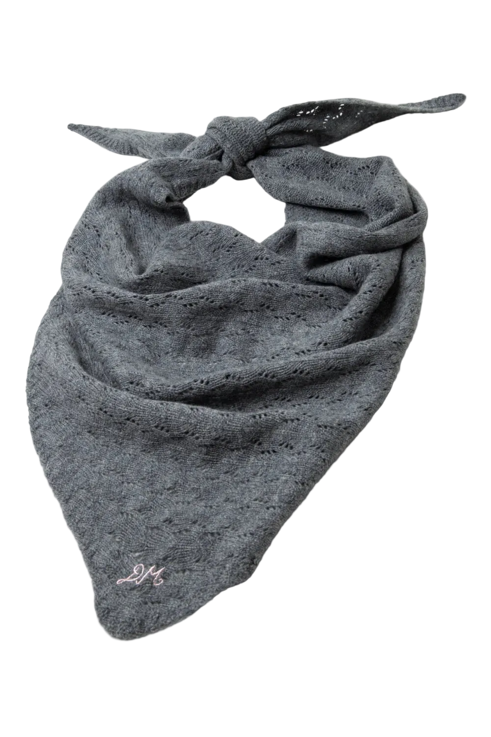 Wool Pointelle Triangle Scarf - Grey Marl