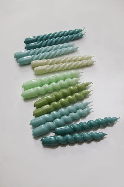 Spiral Candles - Mint Green, Aqua, Green