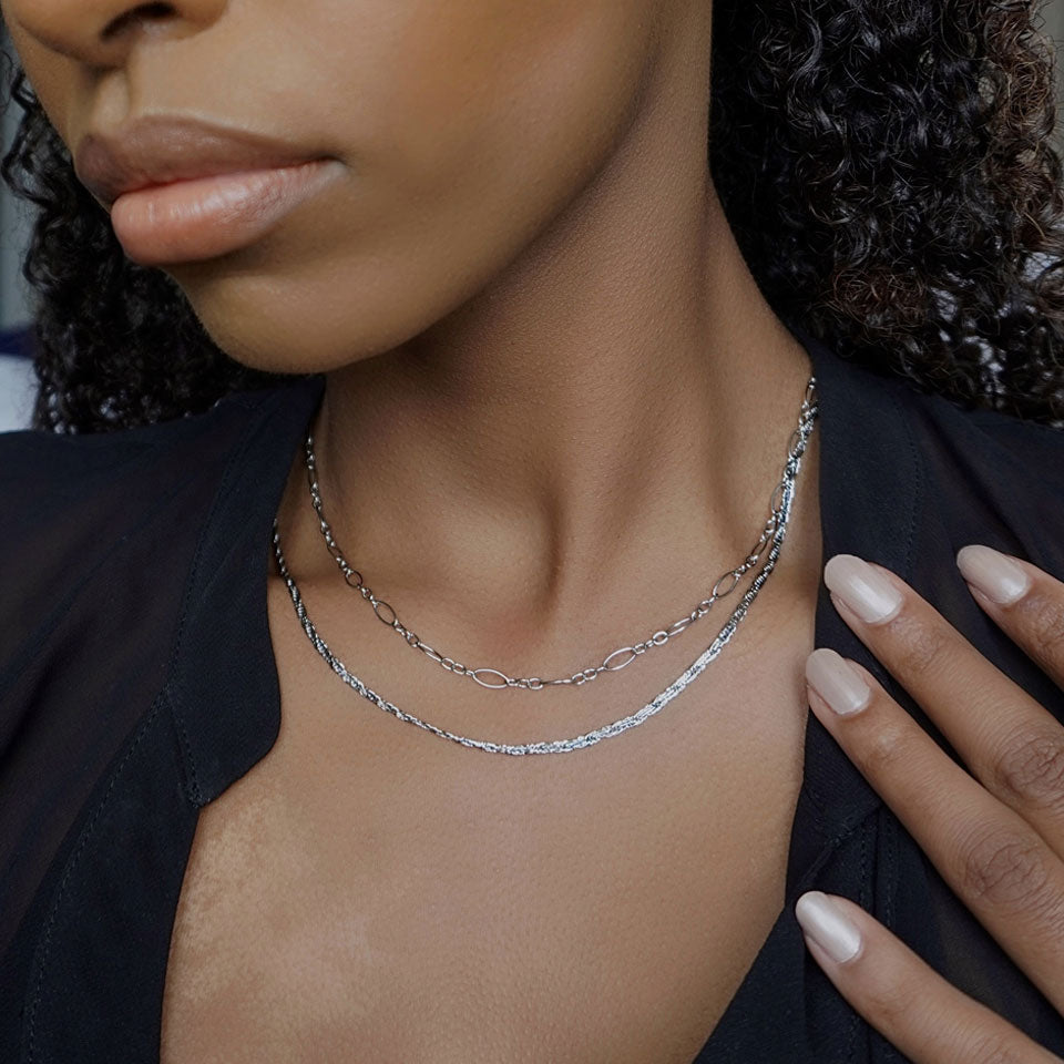 Delicate Layered Chain Necklace - Silver